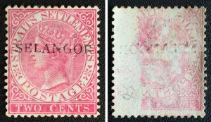 RARE BACK REVERSE PRINT 1887 SELANGOR opt STRAITS SETTLEMENTS QV 2c MLH M2730