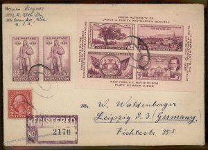 USA 1936 Registered Transatlantic Cover Farley Expo SS Germany 95642