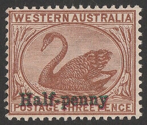 WESTERN AUSTRALIA 1895 'Half-penny' on Swan 3d, in red & green, wmk CA. MNH **.