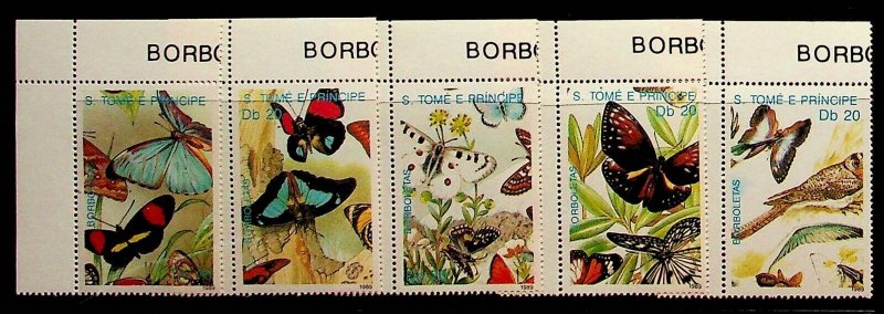 St. THOMAS & PRINCE ISL. Sc 898-902 NH ISSUE OF 1989 - BUTTERFLIES