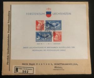 1936 Vaduz Lichtenstein cover to Zurich Switzerland  Souvenir Sheet #B14