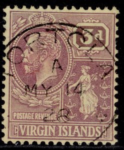 BRITISH VIRGIN ISLANDS GV SG96, 3d purple/pale yellow, VERY FINE USED CDS