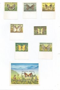 UZBEKISTAN - 1995 - Butterflies - Perf 7v Set & Souv Sheet - M L H