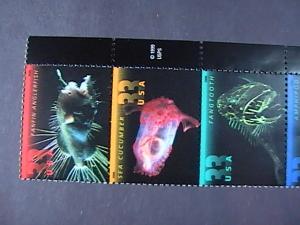 U.S.# 3439-3443(3443a)-MINT/NH-PLATE # STRIP OF 5-DEEP SEA CREATURES-2000