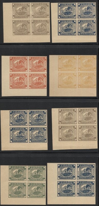 ARGENTINA Buenos Aires 1858 Steamship Local stamps, Buhler Forgeries Blocks of 4