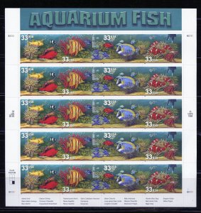 UNITED STATES SCOTT #3317/20 AQUARIUM FISH SHEET MINT NH