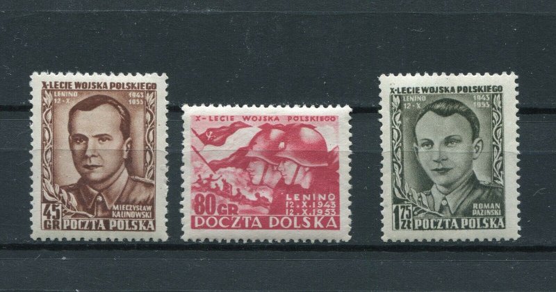 POLAND 1953 10th ANNIVERSERY OF POLANDS PEOPLES ARMY SCOTT 589-591 PERFECT MNH