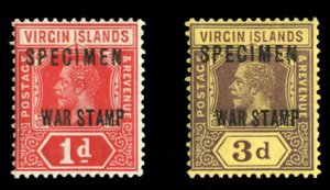 Virgin Islands #MR1-2S (SG 78-79s) Cat£75, 1916-17 War Tax, set of two, over...