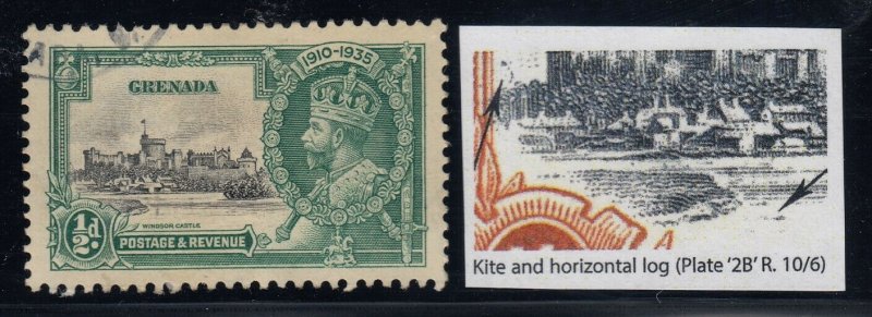 Grenada, SG 145l, used Kite & Horizontal Log variety