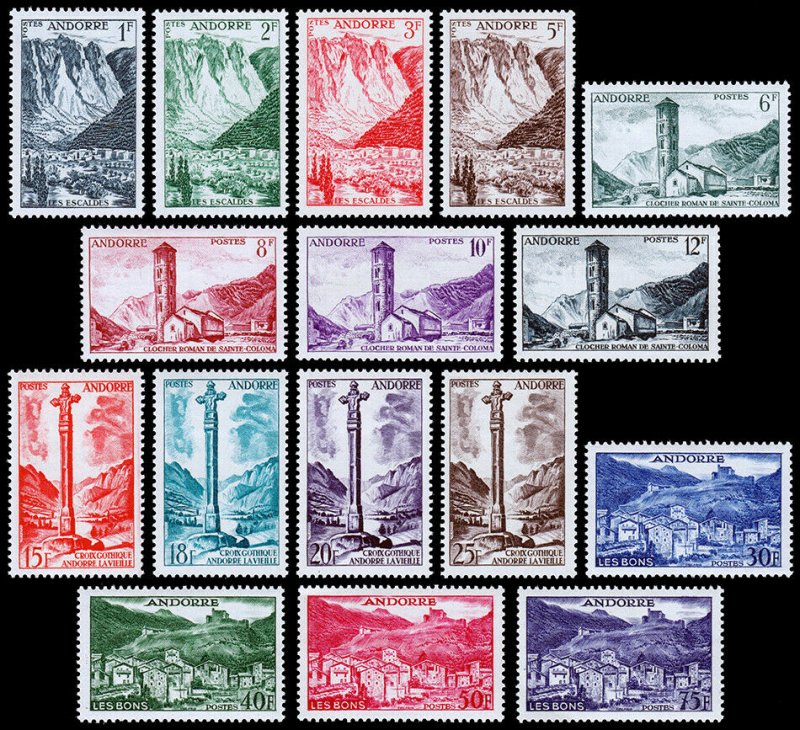 French Andorra Scott 124-136, 138-139, 142 (1955) Mint LH VF, C
