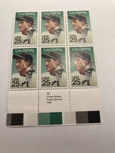 Scott 2417 Lou Gehrig USPS block of 6 stamps M NH OG ach