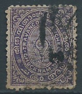 India-Travancore, Sc #4, 1/2ch Used