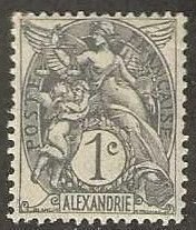 French  Alexandria 16b,  mint, hinged,  slate.  1902.  (f184)