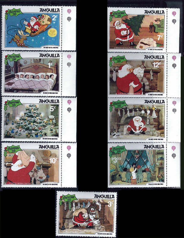 Anguilla 1981 Disney Night Before Christmas 9 Stamp Set  #453-61