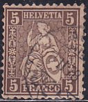 Switzerland 1862-64 Sc 43a 5c Bister Brown Helvetia Stamp Used