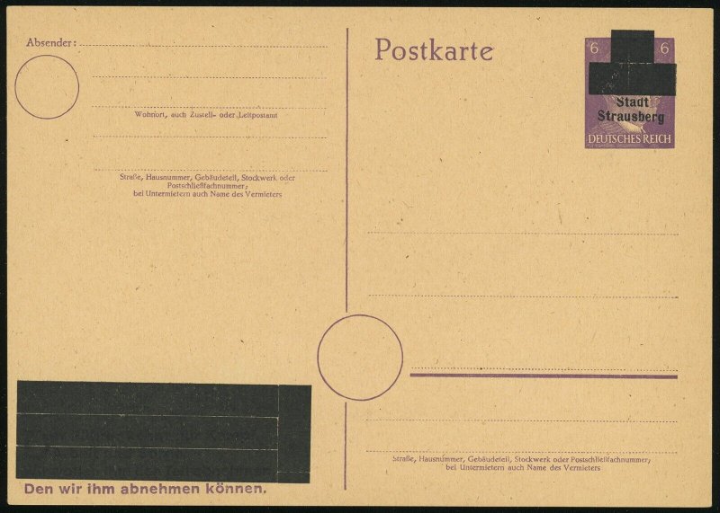 Germany Strausberg Hitler Head Overprint Stationery Postal Card Europe 1945 Mint