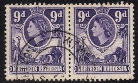 Northern Rhodesia - 1953 QEII 9d Pair Used SG 69