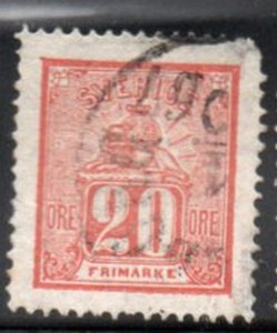 Sweden Sc 16 1866 20 o vermilion Lion & Arms stamp used