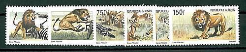 Bolli 0004  BENIN -  2001 FAUNA LIONS HUNTING - MNH 6 Values