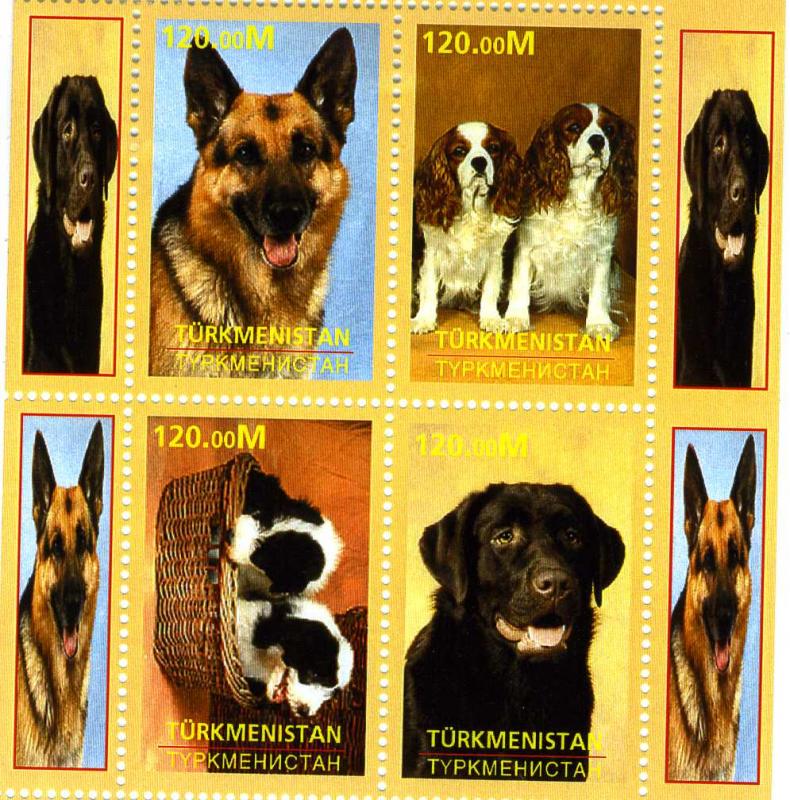 Turkmenistan 1998 VARIOUS DOGS Sheet + Labels Perforated MInt (NH)