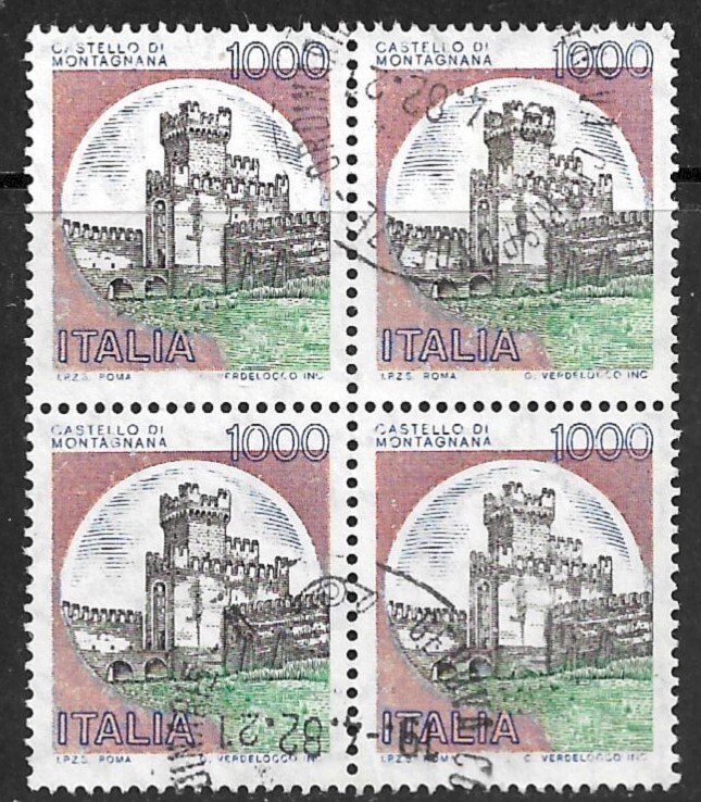 ITALY 1980 1000L Montagnana Padua Castles Issue Block of 4 Sc 1431 VFU