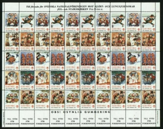 Sweden Christmas Seal 1985/86 Mnh Full Sheet Unfolded.  Christmas Songs