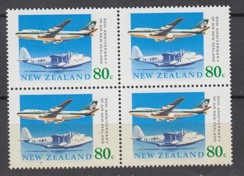 J38755, jlstamps, 1990 new zealand blk/4 mnh #978 airplanes