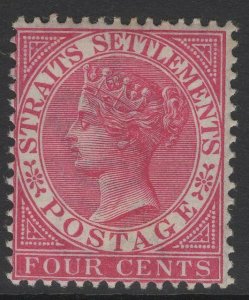 MALAYA STRAITS SETTLEMENTS SG51 1882 4c ROSE MTD MINT