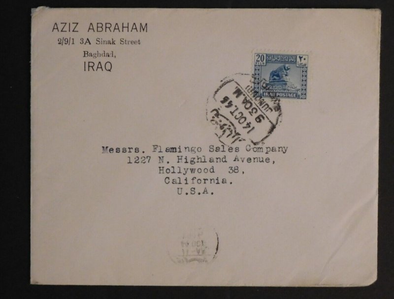 1946 Bagdad Iraq Cover To Hollywood CA USA Judaica Aziz Abraham