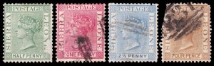 Sierra Leone Scott 22, 23b (rose), 27, 30 (1884-92) Used F-G, CV $49.50 C