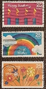 US Scott # 2395-2397; 3 used 25c Special Occasions, 1988; VF centering; off p