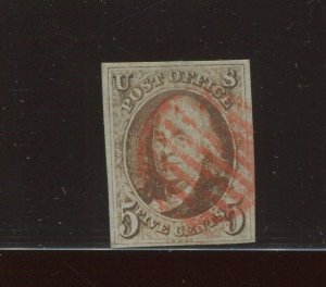 1 Franklin Imperf Used Stamp with PF Cert (Bz 898) 