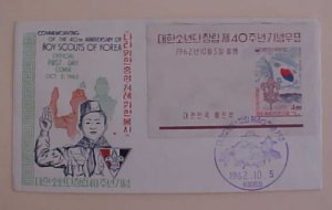 KOREA  FDC SHEETLET  1962 BOY SCOUT  CACHET UNADDRESSED