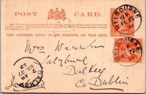 1899 Melbourne Victoria Australia Postcard Cover to Dalkey Dublin