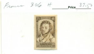 FRANCE #306, Mint Hinged, Scott $37.50