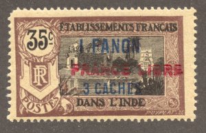 French India Scott 115a MNHOG- 1941 1fa3ca on 35c FRANCE LIBRE O/P-SCV $125.00