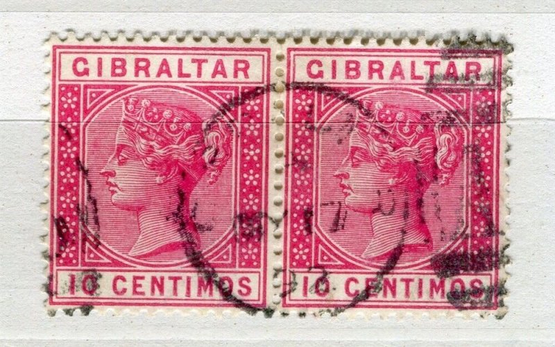 GIBRALTAR; 1880s early classic QV issue fine used 10c. POSTMARK PAIR
