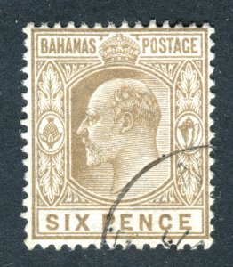 Bahamas 1902 KEVII. 6d brown. Used. SG66.