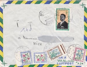 French Colonies Air Mail 1969 President Bongo + Floral Tax Stamps Cover Rf 44718