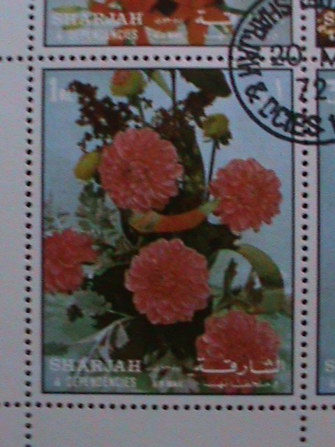 SHARJAH 1972 SC#237  LOVELY COLORFUL BEAUTIFUL GIFTS FLOWERS CTO SHEET VF