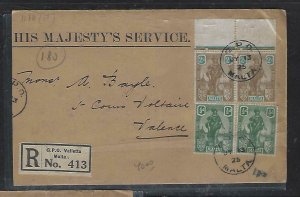 MALTA  (PP2708B)C 1925 MELITA 1/2DX2+2DX2 REG TO ITALY