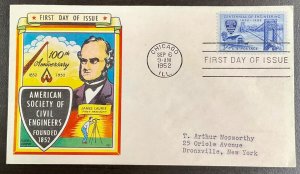 1012 Fluegel cachet Civil Engineering Society Centennial  FDC 1952