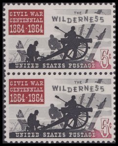 US 1181 Civil War Centennial The Wilderness 5c vert pair MNH 1964