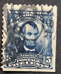 US #304 Used F/VF 5c Lincoln 1903 SCV~$2 - CORNER [G21.2.4]