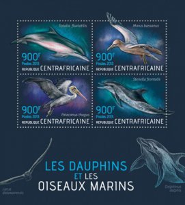 Central Africa - 2013 Dolphins & Birds - 4 Stamp  Sheet - 3H-525