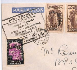 FRENCH SUDAN AOF Air Mail Cover AIR FRANCE FIRST FLIGHT Bamako Dakar 1937 YH248