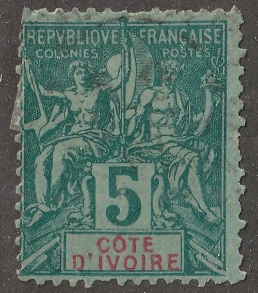 Ivory Coast, stamp, Scott#4,  used, hinged,  15,