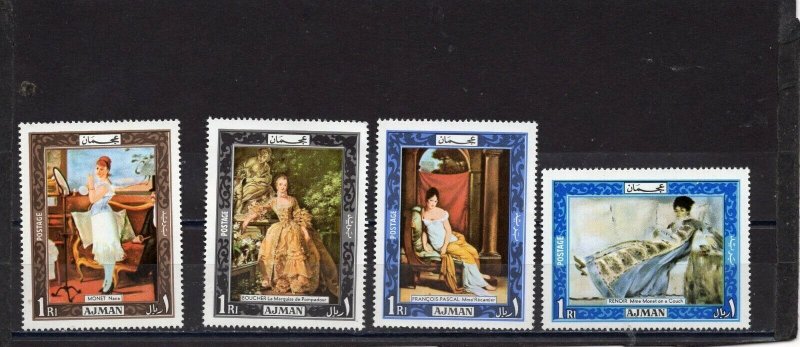 AJMAN 1969 FRENCH PAINTINGS SET OF 4 STAMPS PERF. MNH