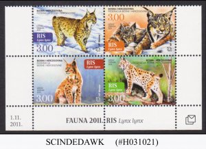 BOSNIA - 2011 FAUNA / WILD CATS / ANIMALS - BLOCK OF 4 SE-TENANT MNH