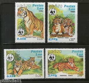 Laos 1984 WWF Tigers Big Cat Sc 517-20 Wildlife Animal Mammal Fauna MNH # W8